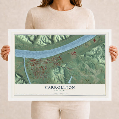 Map of Carrollton, Kentucky, 12 x 18 inch print in a white wood frame