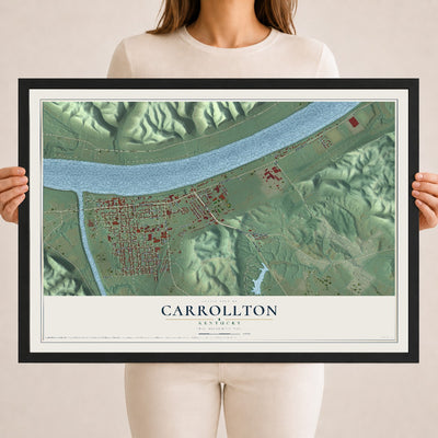 Map of Carrollton, Kentucky, 18 x 24 inch print in a black wood frame