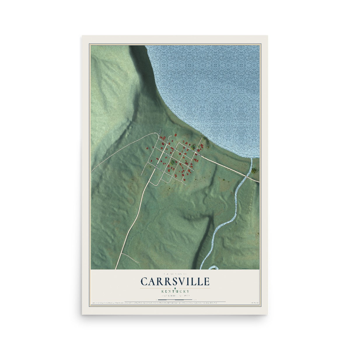 Map of Carrsville, Kentucky, 12 x 18 inch unframed archival matte print