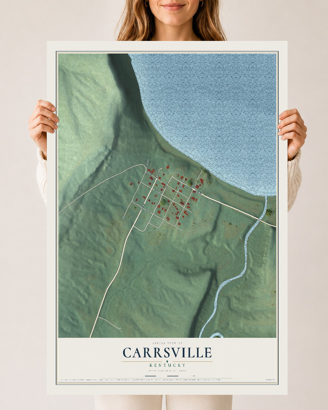 Map of Carrsville, Kentucky, 24 x 36 inch unframed archival matte print