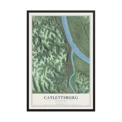 Map of Catlettsburg, Kentucky, 12 x 18 inch print in a black wood frame