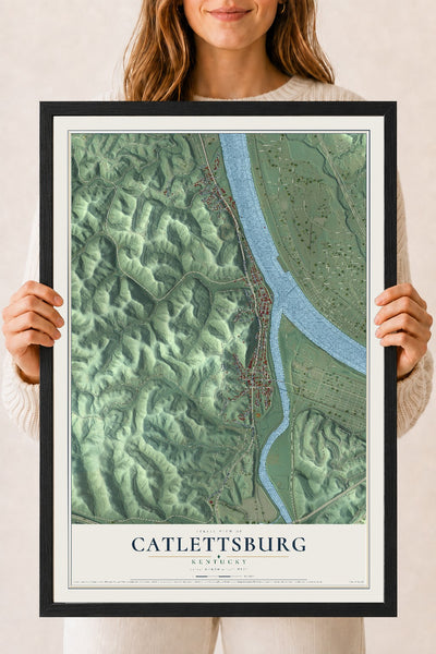 Map of Catlettsburg, Kentucky, 18 x 24 inch print in a black wood frame