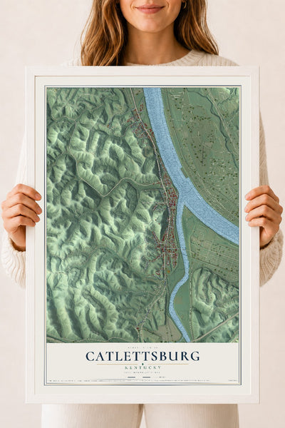 Map of Catlettsburg, Kentucky, 18 x 24 inch print in a white wood frame
