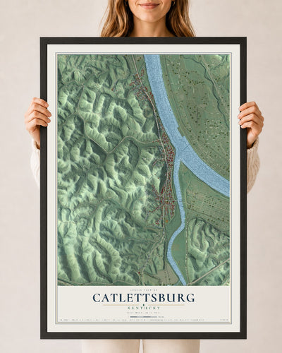 Map of Catlettsburg, Kentucky, 24 x 36 inch print in a black wood frame