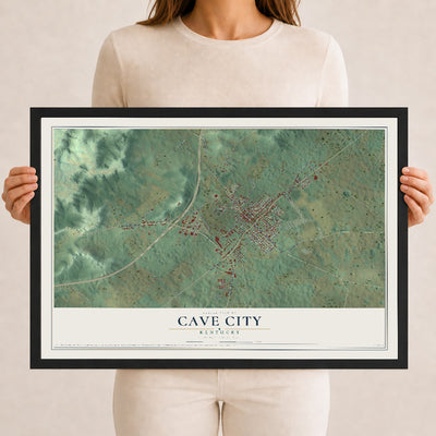 Map of Cave City, Kentucky, 12 x 18 inch print in a black wood frame