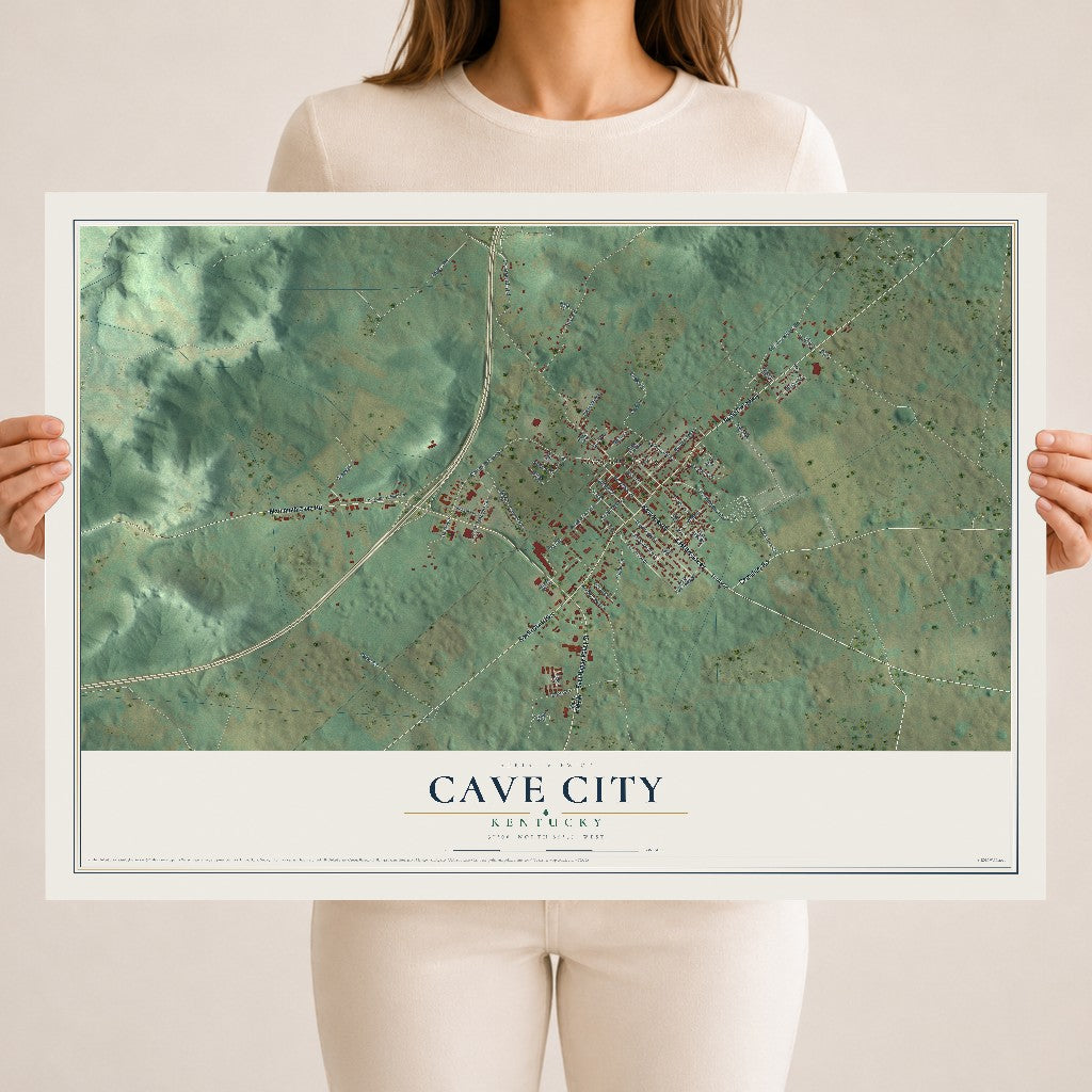 Map of Cave City, Kentucky, 18 x 24 inch unframed archival matte print