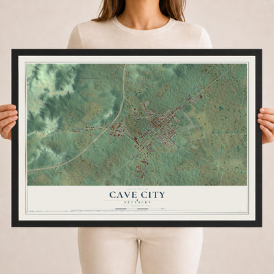 Map of Cave City, Kentucky, 18 x 24 inch print in a black wood frame