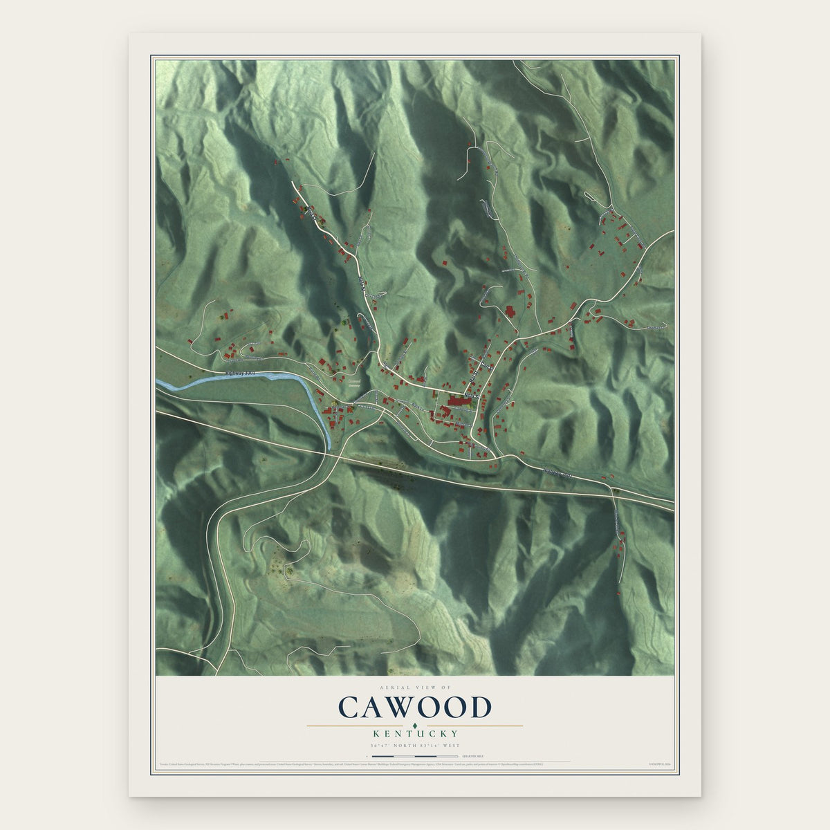 Cawood, Kentucky map print, the full design