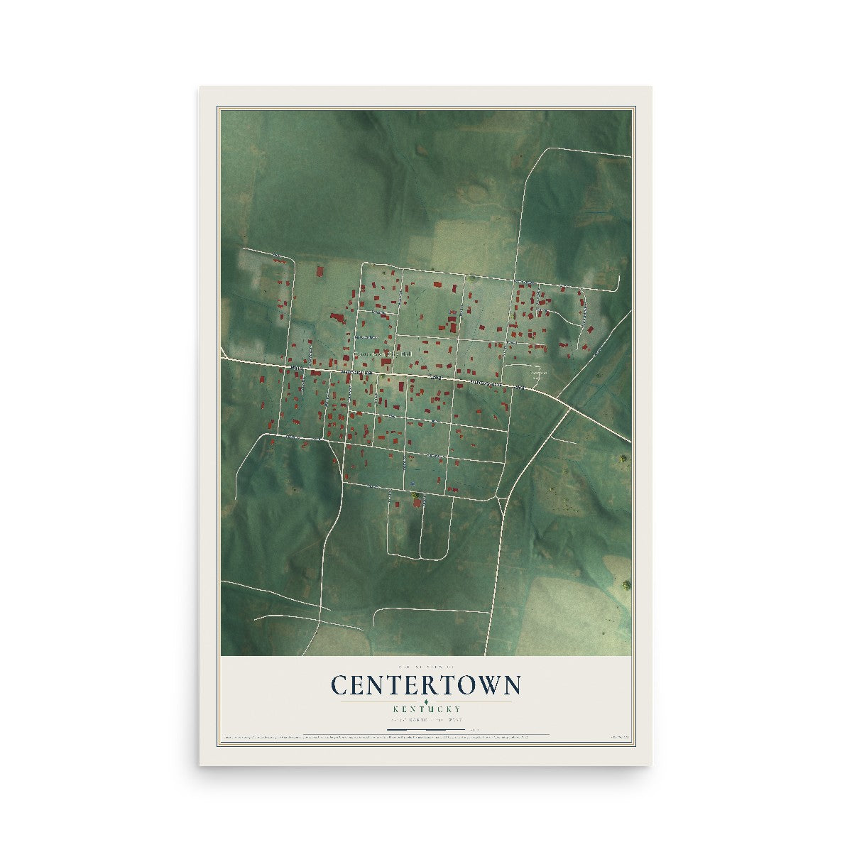 Map of Centertown, Kentucky, 12 x 18 inch unframed archival matte print