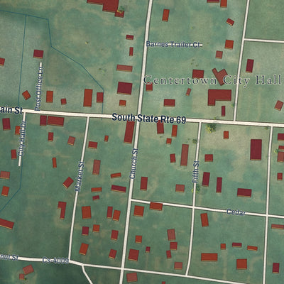 Close-up of the map of Centertown, Kentucky print showing street and building detail