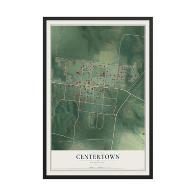 Map of Centertown, Kentucky, 12 x 18 inch print in a black wood frame
