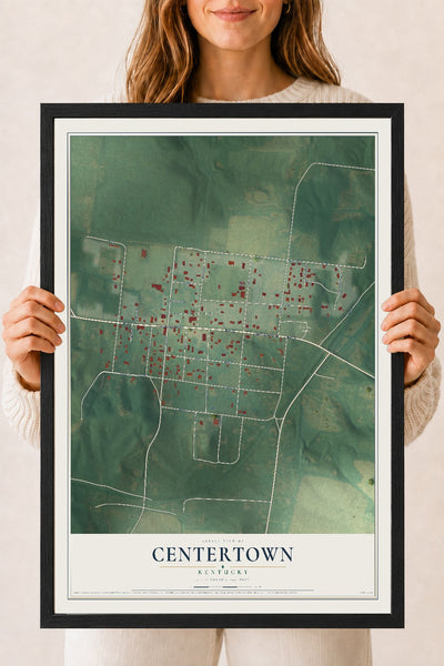 Map of Centertown, Kentucky, 18 x 24 inch print in a black wood frame