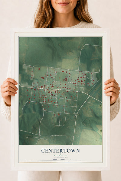 Map of Centertown, Kentucky, 18 x 24 inch print in a white wood frame