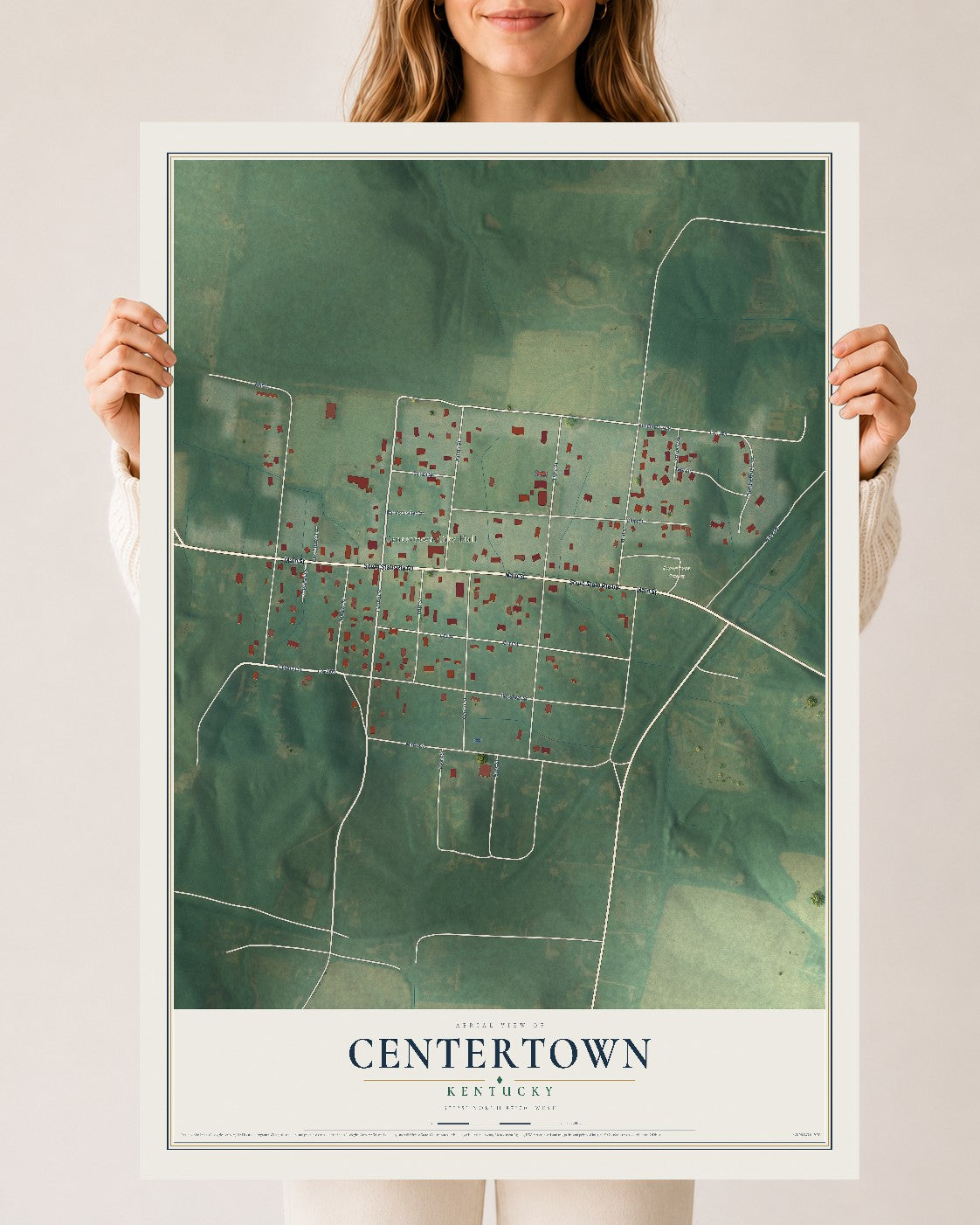 Map of Centertown, Kentucky, 24 x 36 inch unframed archival matte print