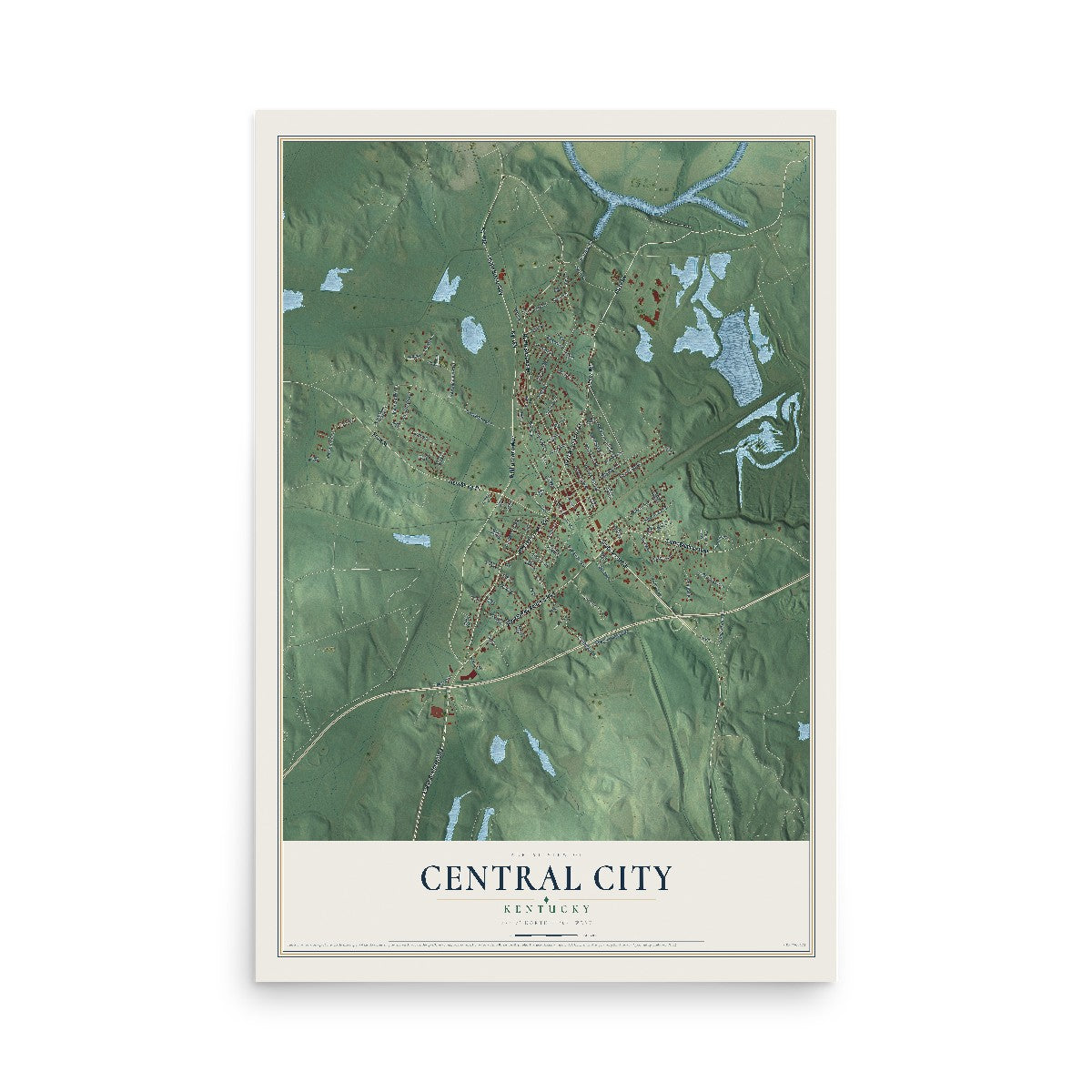 Map of Central City, Kentucky, 12 x 18 inch unframed archival matte print
