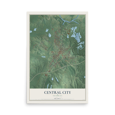 Map of Central City, Kentucky, 12 x 18 inch unframed archival matte print