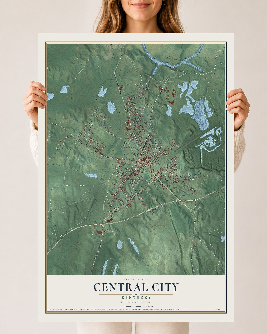 Map of Central City, Kentucky, 24 x 36 inch unframed archival matte print