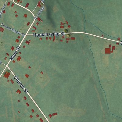 Close-up of the map of Cerulean, Kentucky print showing street and building detail