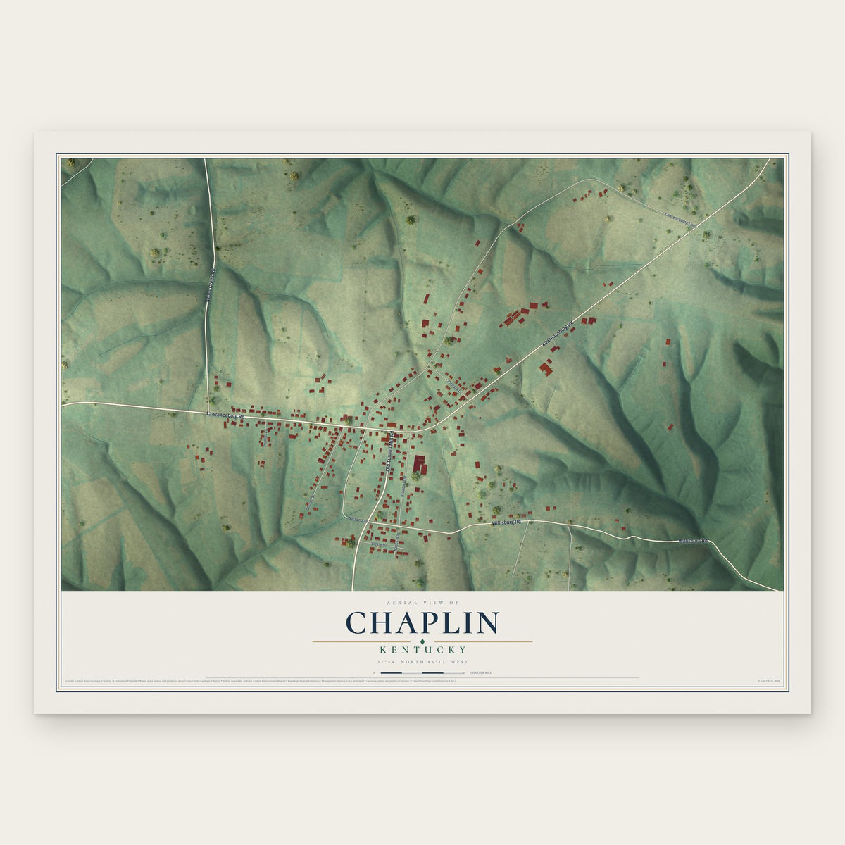 Chaplin, Kentucky map print, the full design