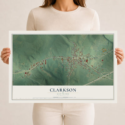 Map of Clarkson, Kentucky, 12 x 18 inch unframed archival matte print