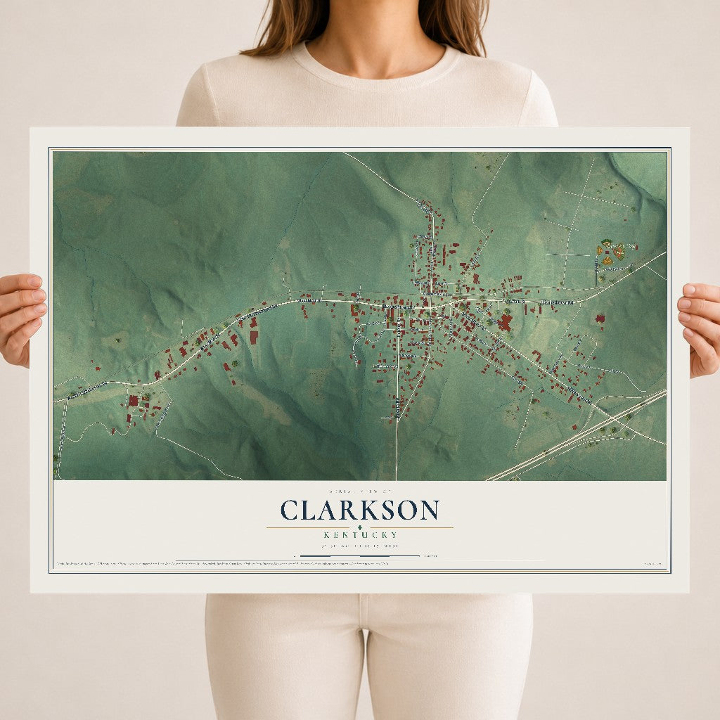 Map of Clarkson, Kentucky, 18 x 24 inch unframed archival matte print