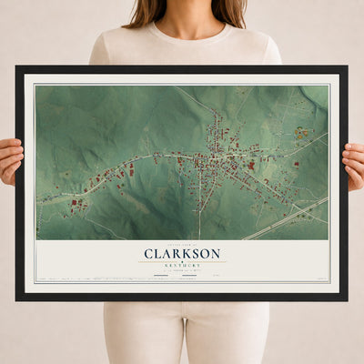 Map of Clarkson, Kentucky, 18 x 24 inch print in a black wood frame