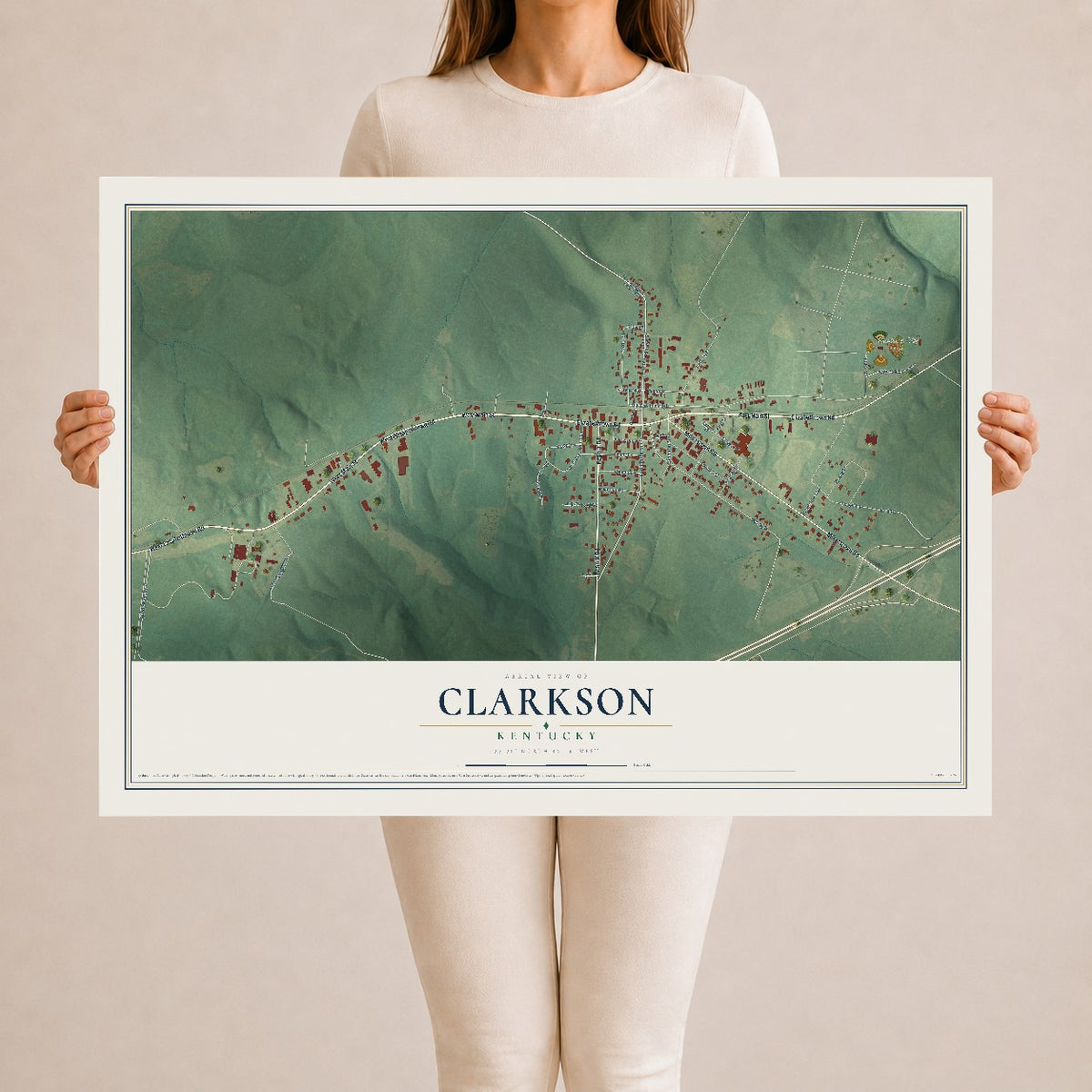 Map of Clarkson, Kentucky, 24 x 36 inch unframed archival matte print