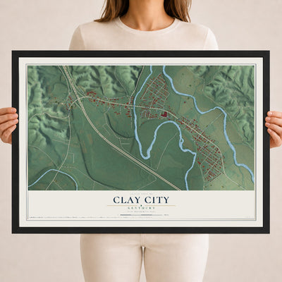 Map of Clay City, Kentucky, 18 x 24 inch print in a black wood frame