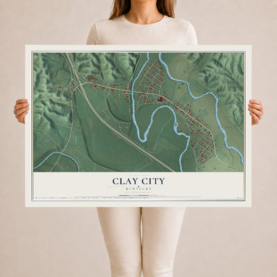 Map of Clay City, Kentucky, 24 x 36 inch unframed archival matte print