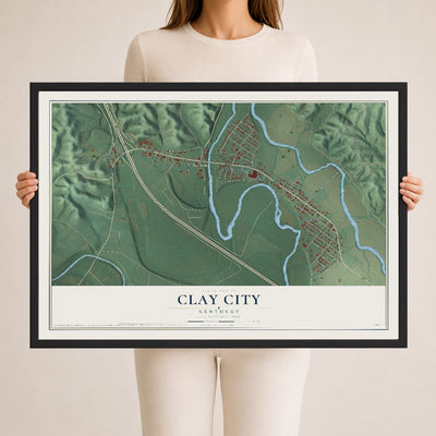 Map of Clay City, Kentucky, 24 x 36 inch print in a black wood frame