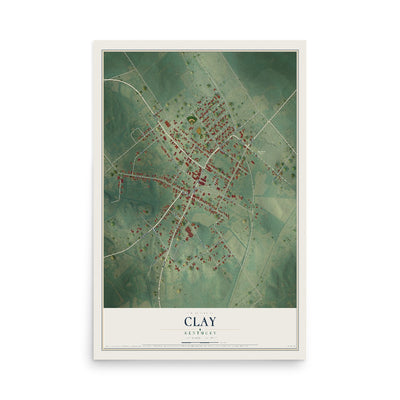 Map of Clay, Kentucky, 12 x 18 inch unframed archival matte print