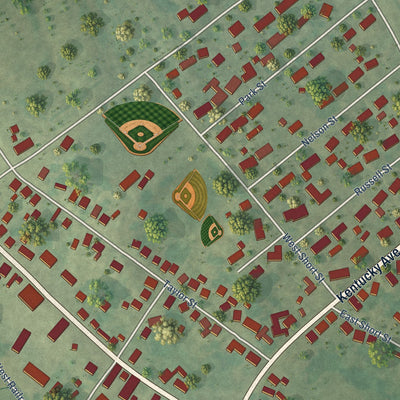 Close-up of the map of Clay, Kentucky print showing street and building detail