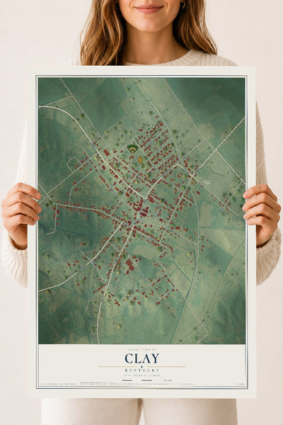 Map of Clay, Kentucky, 18 x 24 inch unframed archival matte print