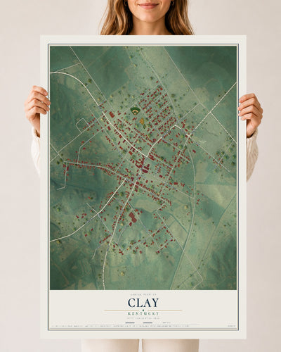 Map of Clay, Kentucky, 24 x 36 inch unframed archival matte print