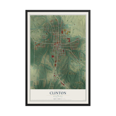 Map of Clinton, Kentucky, 12 x 18 inch print in a black wood frame