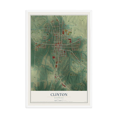 Map of Clinton, Kentucky, 12 x 18 inch print in a white wood frame