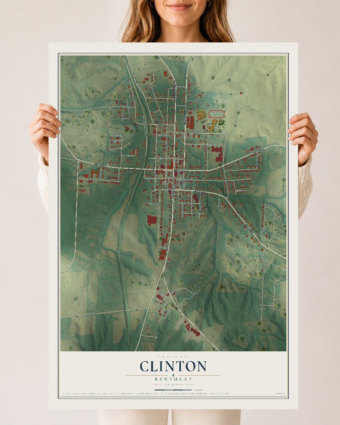 Map of Clinton, Kentucky, 24 x 36 inch unframed archival matte print