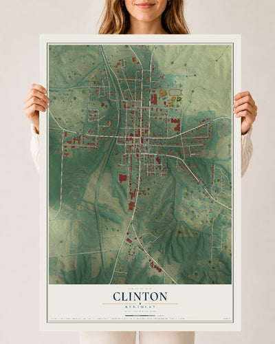 Map of Clinton, Kentucky, 24 x 36 inch unframed archival matte print