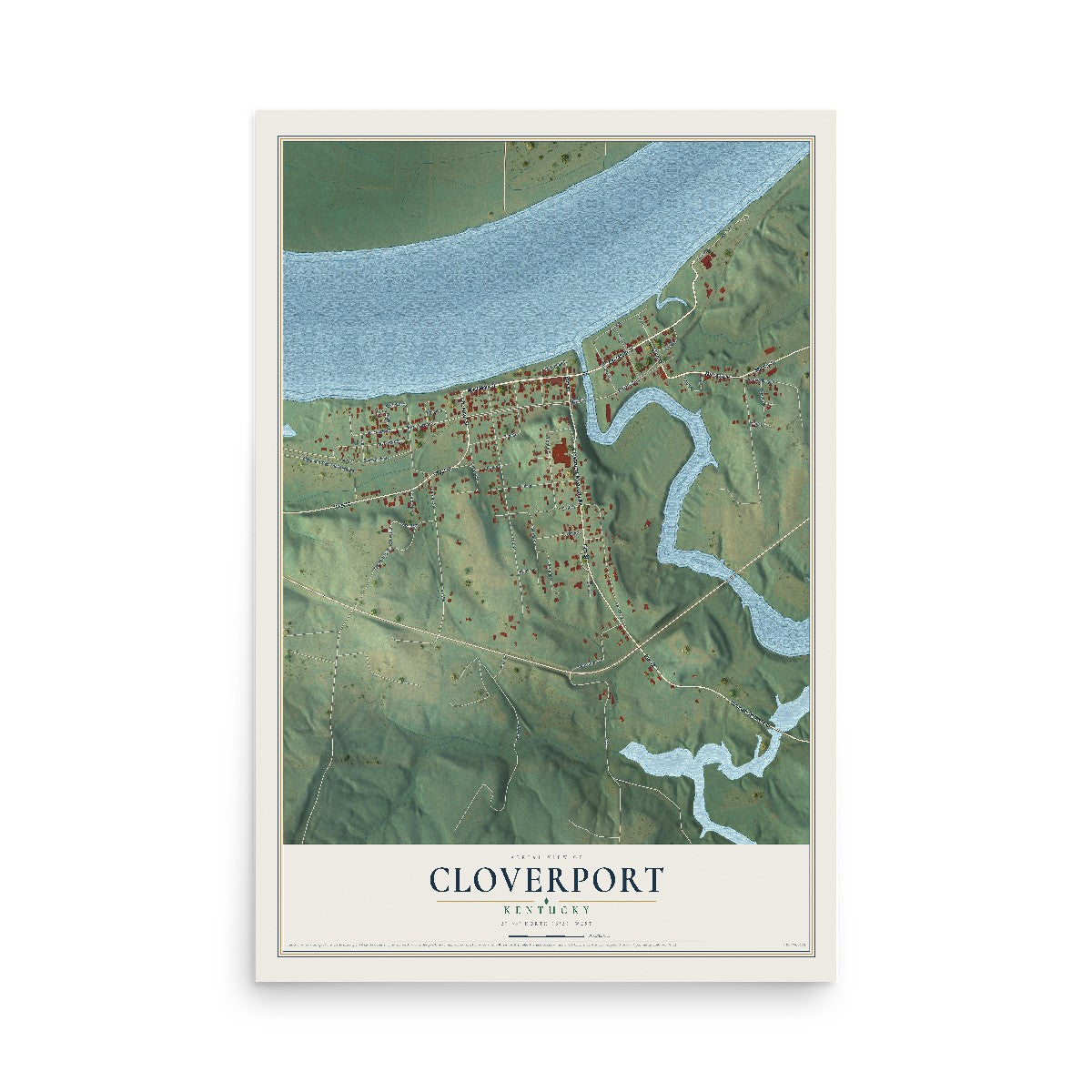 Map of Cloverport, Kentucky, 12 x 18 inch unframed archival matte print