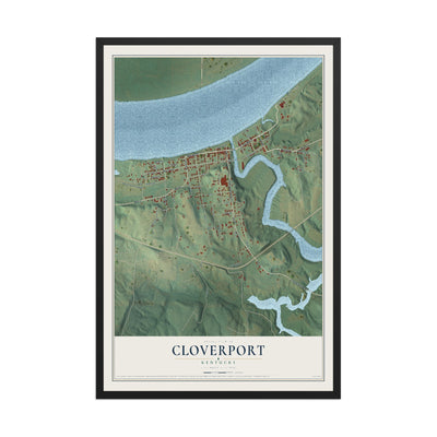 Map of Cloverport, Kentucky, 12 x 18 inch print in a black wood frame