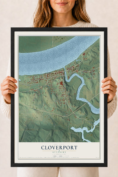 Map of Cloverport, Kentucky, 18 x 24 inch print in a black wood frame