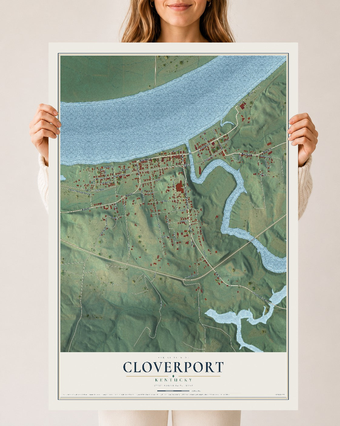 Map of Cloverport, Kentucky, 24 x 36 inch unframed archival matte print