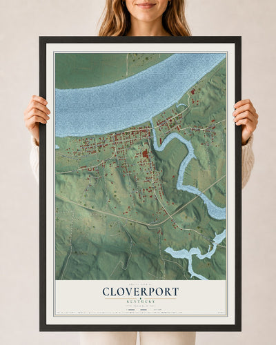 Map of Cloverport, Kentucky, 24 x 36 inch print in a black wood frame