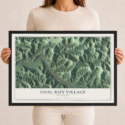 Map of Coal Run Village, Kentucky, 12 x 18 inch print in a black wood frame
