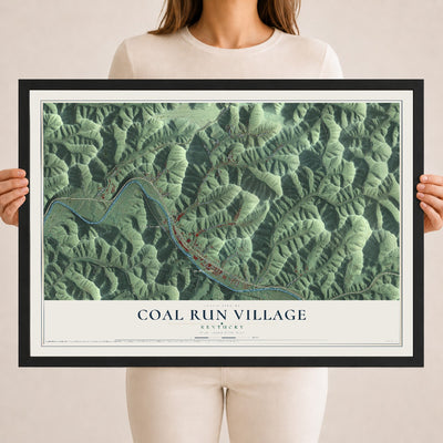 Map of Coal Run Village, Kentucky, 18 x 24 inch print in a black wood frame