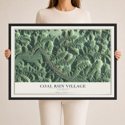 Map of Coal Run Village, Kentucky, 24 x 36 inch print in a black wood frame