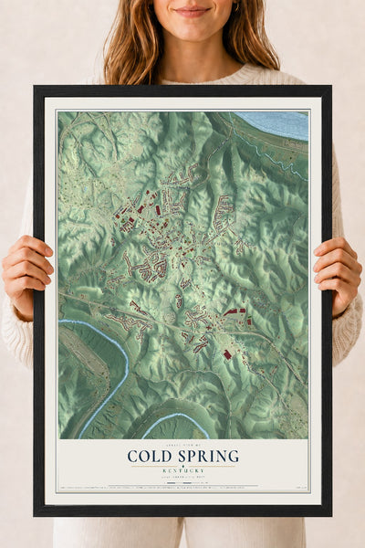 Map of Cold Spring, Kentucky, 18 x 24 inch print in a black wood frame