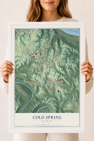 Map of Cold Spring, Kentucky, 18 x 24 inch print in a white wood frame