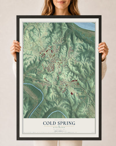 Map of Cold Spring, Kentucky, 24 x 36 inch print in a black wood frame