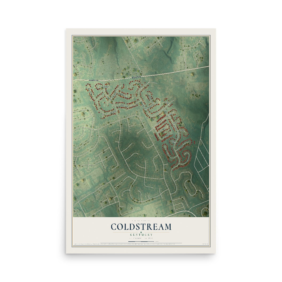 Map of Coldstream, Kentucky, 12 x 18 inch unframed archival matte print